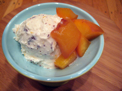 Ricotta Ice Cream with Peaches in Muscat