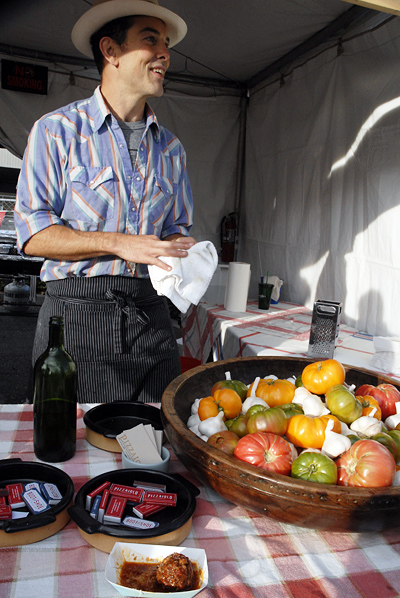 Charlie Hallowell of Pizzaiolo serving meatballs at Eat Real Fest Me