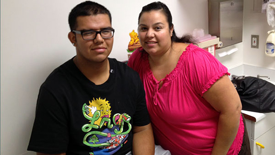 Jorge Cota and his mom Linda Ramos at Childrens Hospital in Oakland. Photo: Mina Kim/KQED