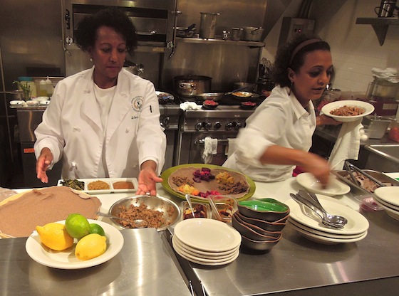 Selome Haileleoul and sous chef Showit Woldu in Guest Chef's open kitchen