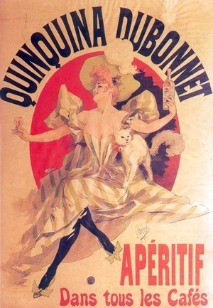 Dubonnet is a French liqueur made wine, herbs and quinine. Joseph Dubonnet concocted the beverage as way to make troops take their malaria medication. Poster: Jules Chéret /Wikimedia Commons