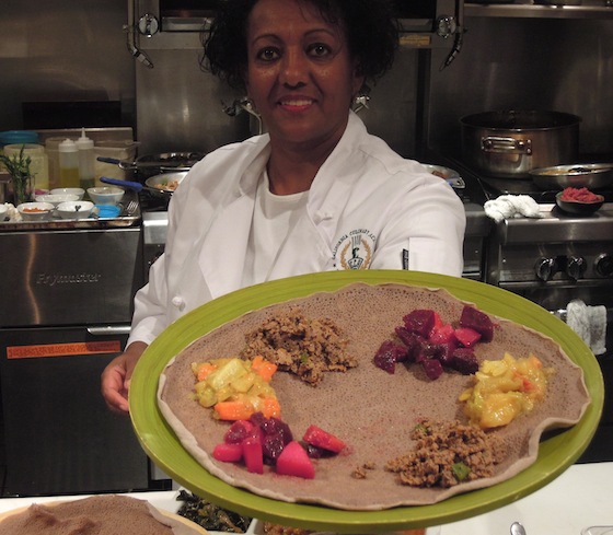 Selome Haileleoul cooks traditional Ethiopian dishes served on injera