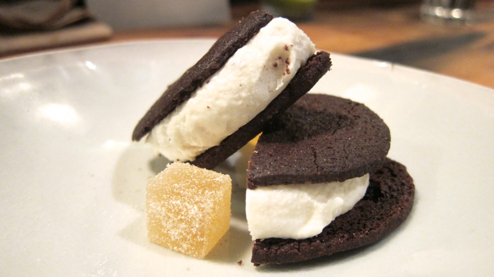Amarena cherry ice cream with chocolate cookie