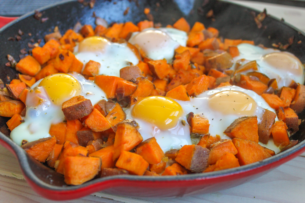 Spicy Sweet Potato Hash and Eggs