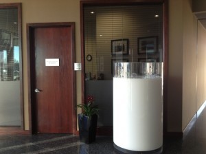 This 5-foot plexiglass piece of art resembling a freshly poured glass of milk sits near the door at Dairy Farmers of America headquarters in Kansas City, Mo. Photo: Peggy Lowe/Harvest Public Media