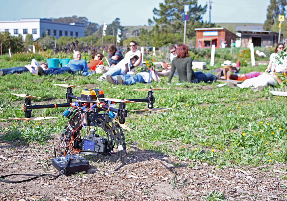 During the shoot, Andrea Blum controlled the camera while her brother Kenny operated the remote-controlled helicopter, which he built.