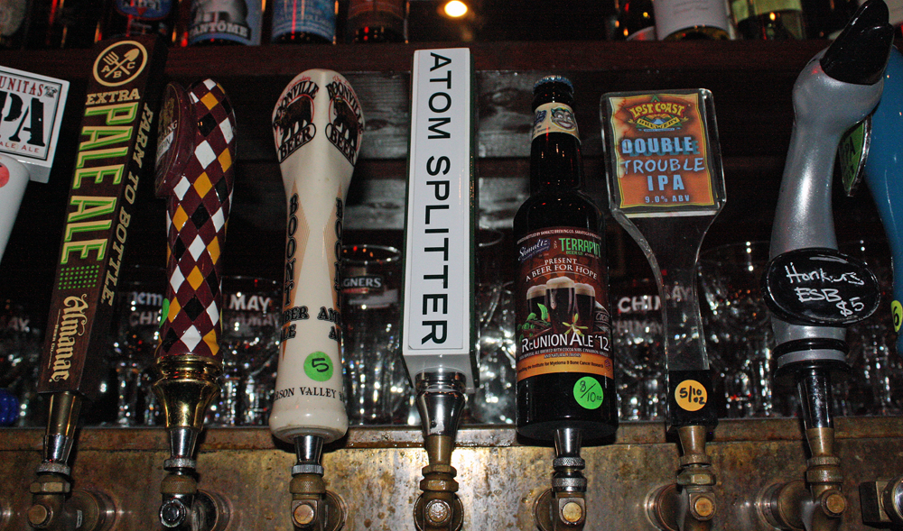 The Atom Splitter, the first beer released by Pine Street Brewery, is offered on tap at bars and restaurants around San Francisco, including Amsterdam Cafe (above), St. Vincent Tavern, Shotwell's and The Sycamore.