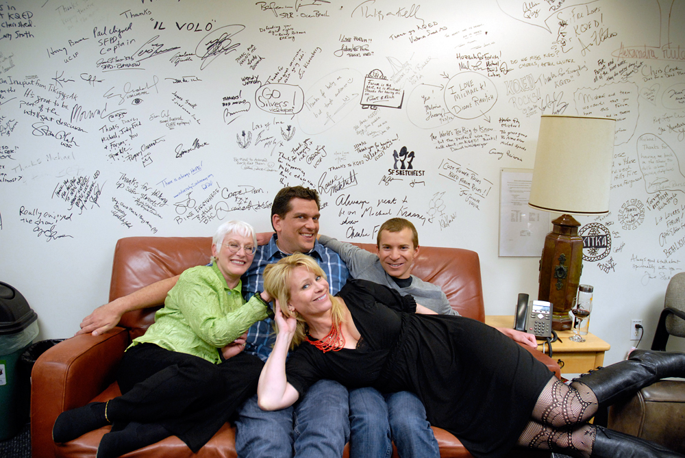 Leslie and guests relaxing in the green room after the taping of Check, Please! Bay Area. Photo: Wendy Goodfriend