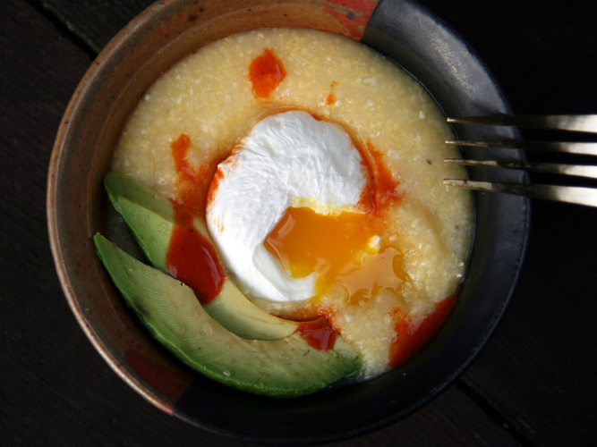 Savory Polenta Porridge With Poached Egg. Photo: Deena Prichep for NPR