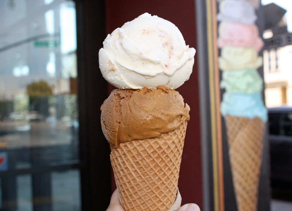 Butter toffee and burnt sugar ice creams on a house-made cone  at Mr. and Mrs. Miscellaneous. Photo: Tilde Herrera