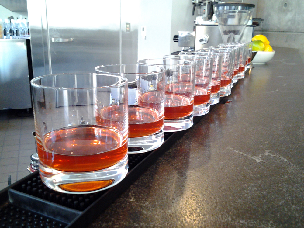 South’s bar: prepped The Battle of New Orleans bourbon drinks. Photo: Mary Ladd