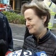 Alice Waters at the scene of the Chez Panisse fire on 3/8/13