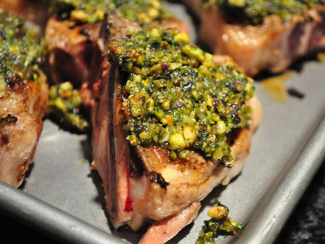 Pistachio, Mint And Spice Crusted Lamb Chops. Photo: Whitney Pipkin for NPR