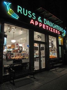 Russ & Daughters pink-and-green neon sign. Photo: Courtesy of Jen Snow, Russ & Daughters