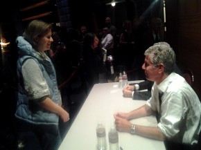 A guest greets Bourdain. Photo: Mary Ladd