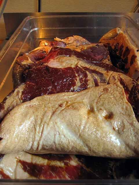 Out of the bucket and ready for the smoker.  Photo: Rachael Myrow