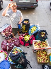 Jeff Wanner stands among the 500 pounds of apples he picked from neighborhood trees in a couple of hours with Falling Fruit co-founder Ethan Welty in Boulder, Colo., last fall. Photo: Ethan Welty/Falling Fruit
