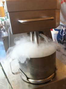 The store uses a patented machine to keep ingredients churning and mix in the liquid nitrogen in a safe, controlled manner. Photo: Alan Greenblatt/NPR