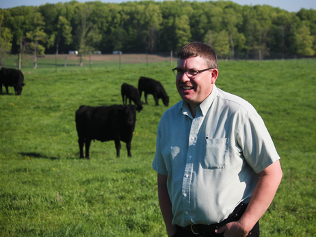 Daniel Buskirk, a professor of animal science at Michigan State University, is experimenting with the university's own cattle. Photo: Dan Charles/NPR