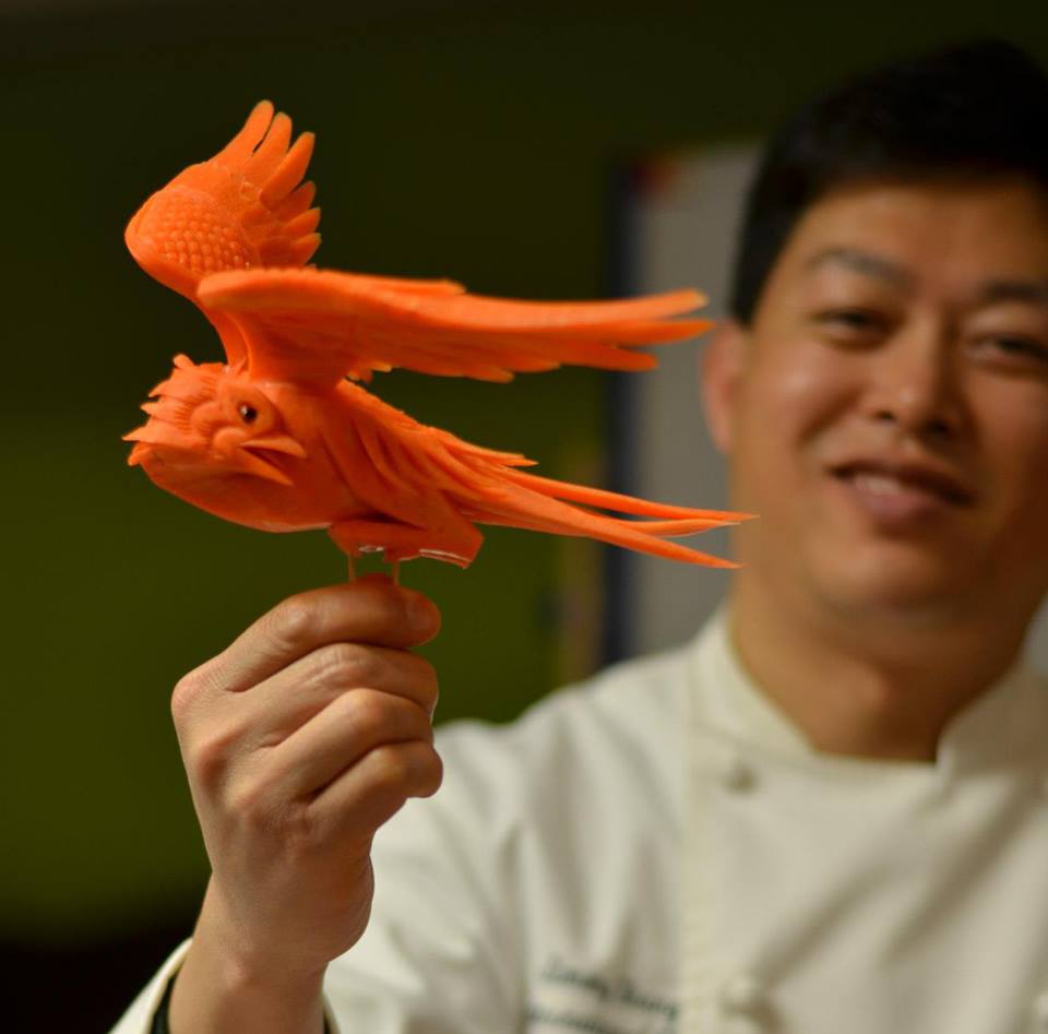 Chef Jimmy Zhang creates a bird from carrots. Photo: Jimmy Zhang