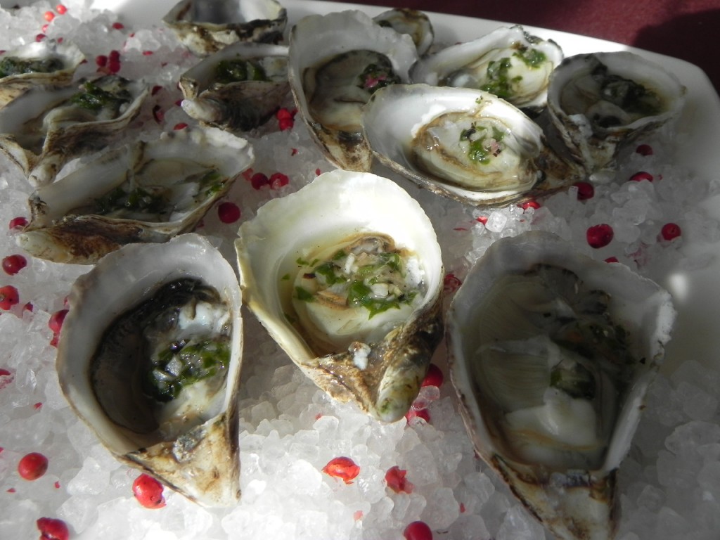 Oysters on a half shell with grilled ramp mignonette were a hit with this group.