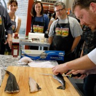 Chef Neil Davidson demonstrates filleting black cod. Photo: Wendy Goodfriend