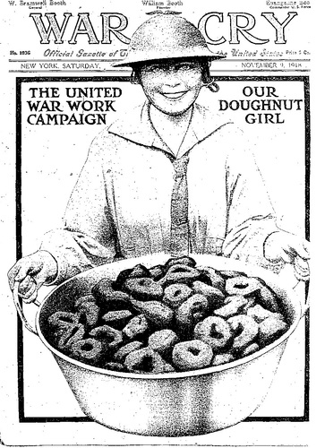 The cover of the Salvation Army's <em>War Cry</em> magazine from 1918 commemorates the "Doughnut Girl." Photo: Wikimedia Commons