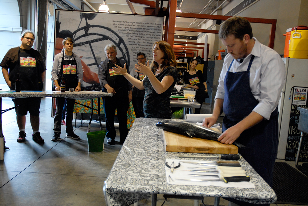 Maria Finn and Neil Davidson teaching Whole Fish Fabrication and Preservation Class. Photo: Wendy Goodfriend