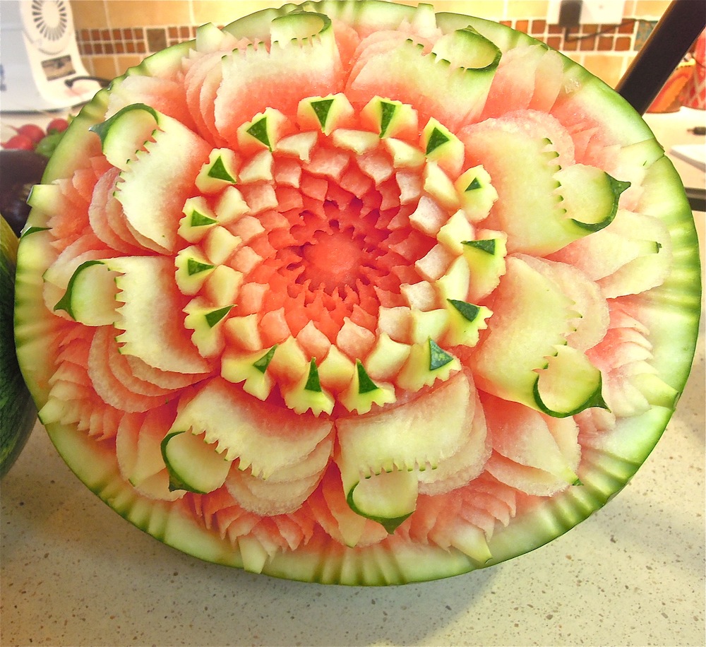 Watermelon carving by Jimmy Zhang. Photo: Anna Mindess