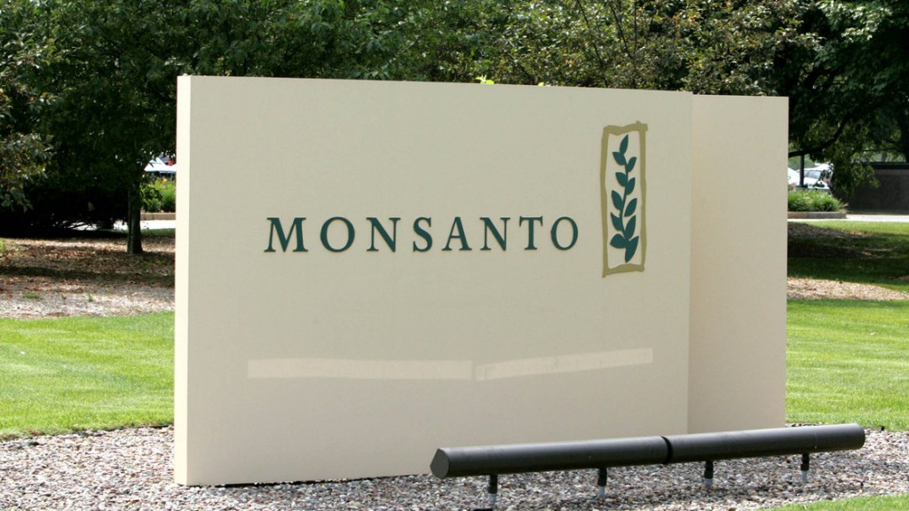 The sign at Monsanto headquarters in St. Louis. Photo: James Finley/AP