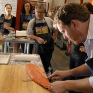 Chef Neil Davidson demonstrates how to skin the fish. Photo: Wendy Goodfriend