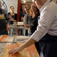 Chef Neil Davidson demonstrates how to skin the fish. Photo: Wendy Goodfriend