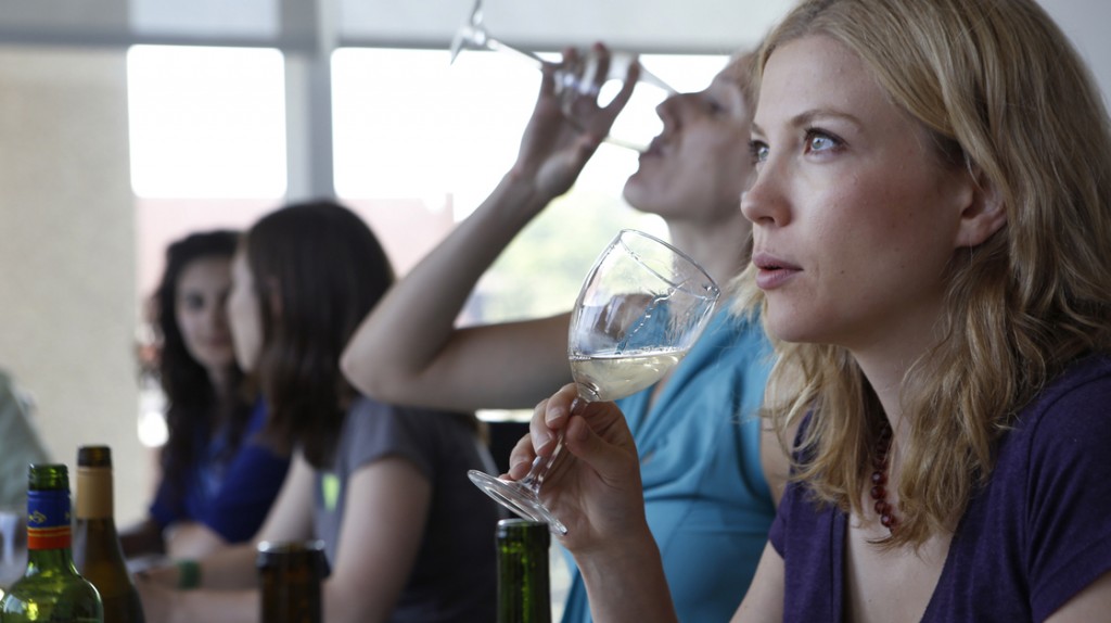 Our class of newbies learns how to pick up that buttery taste in a glass of Chardonnay. Photo: Heather Rousseau/NPR