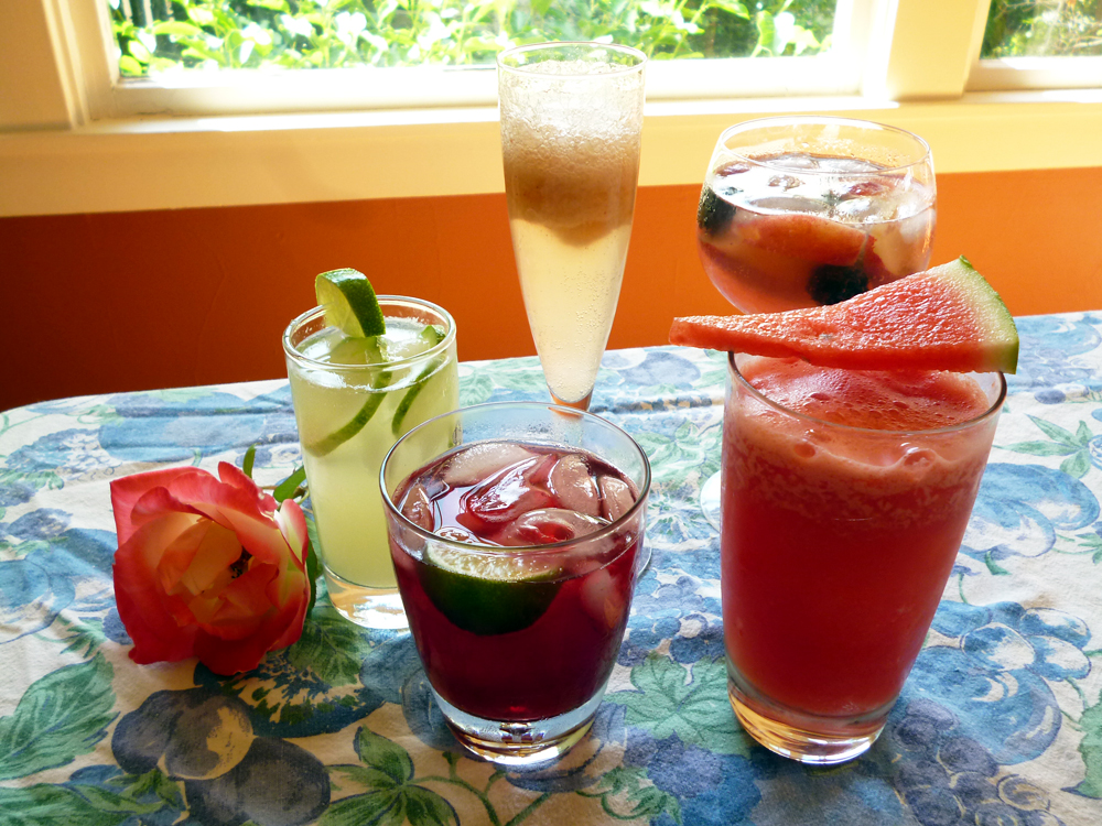 Summer Cocktails: Cucumber Rose Cooler, White Peach Bellini, Pink Sangria, Pirate Jenny, Sandia