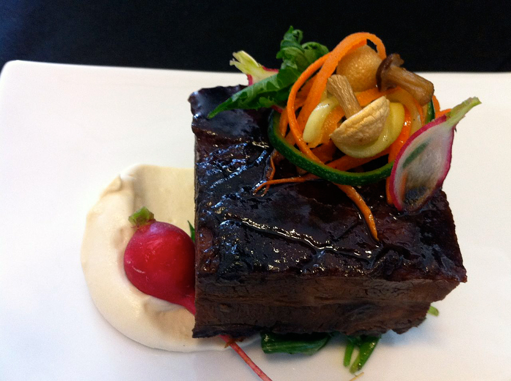 Asian-Braised Pork Belly with Gomae and Pickled Asian Veg. Photo courtesy Nosh SF