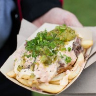 Pastrami Cheese Fries (Wish Sons Deli): topped with russian dressing, relish, and scallions