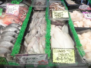 Rock cod, squid and smelt are among the seafood options available at Tokyo Fish Market in Berkeley. Photo by Sara Bloomberg