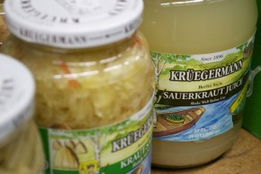 Not only is there a large selection of sauerkraut, you can also buy sauerkraut juice. Photo by Sara Bloomberg