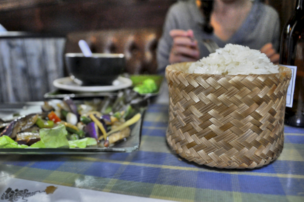 Thai sticky rice comes in a small basket. Photo: Lauren Benichou.
