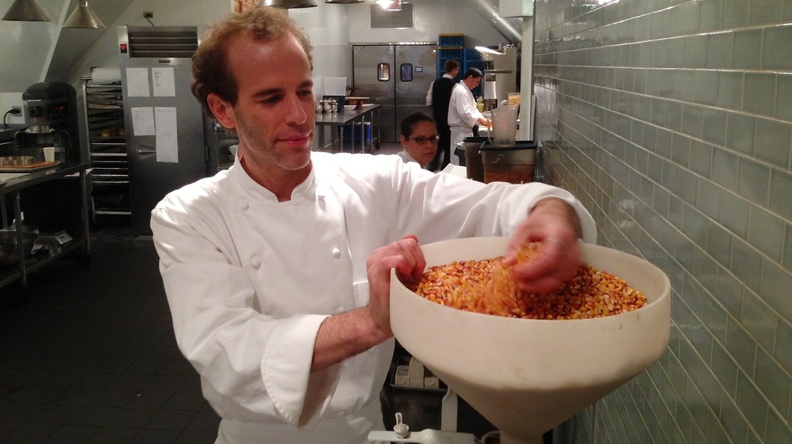 Chef Dan Barber prepares polenta with an heirloom corn variety at the Blue Hill restaurant in the Hudson River Valley. Photo: Courtesy of Stone Barns Center for Food & Agriculture