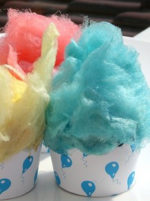 What exactly is cotton candy flavor anyway? Well, the blue is suppose to be raspberry. The yellow is lemon, and that ubiquitous pink puff ball has vanilla in it. Photo: seelenstum/Flickr.com