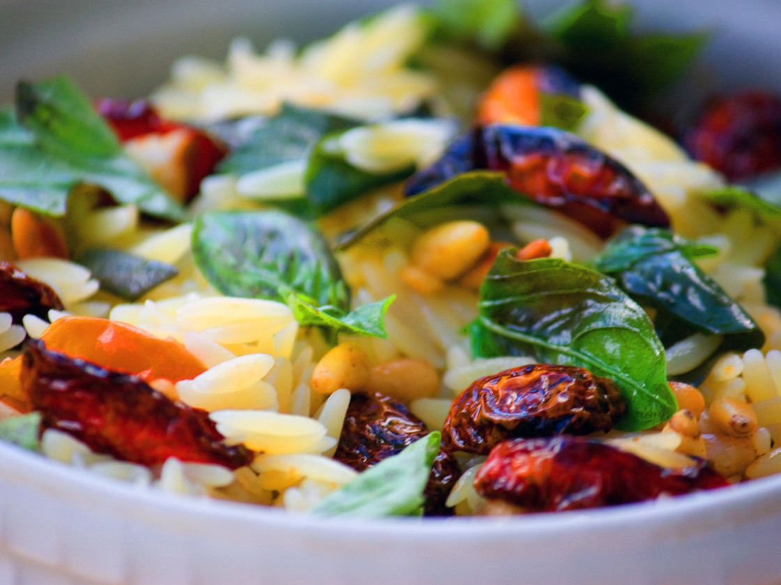Orzo Salad With Roasted Cherry Tomatoes, Toasted Pine Nuts And Basil. Photo: T. Susan Chang for NPR