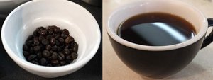 Much ado about nothing? Left: civet poop coffee beans. Right: a cup of java brewed from the stuff. Photo: Claire O'Neill/NPR