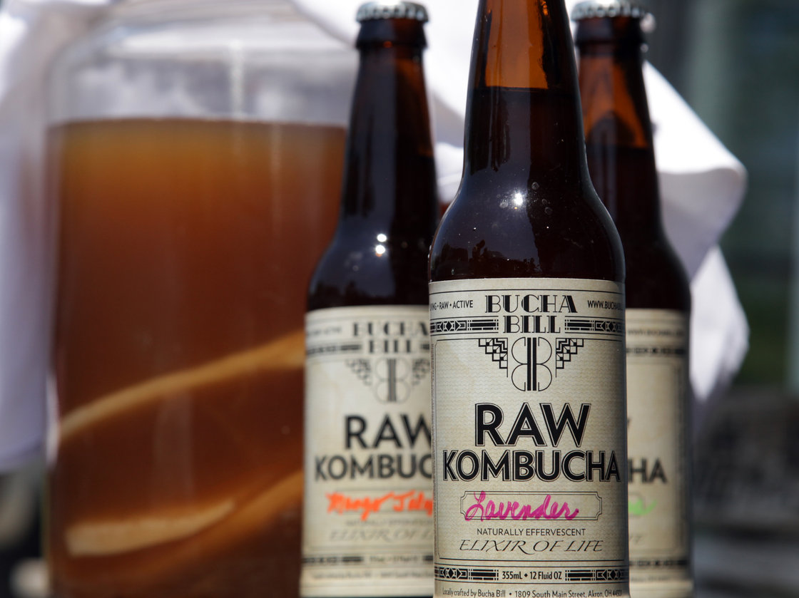 Kombucha made by artisan tea brewer Bill Bond in Akron, Ohio, comes in an array of flavors, such as lemongrass, ginger, blueberry and watermelon. Photo: Peggy Turbett/The Plain Dealer /Landov