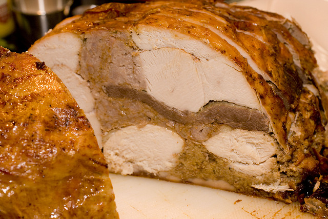 The cross-section of a turducken. Photo: Jessica and Lon Binder/Flickr
