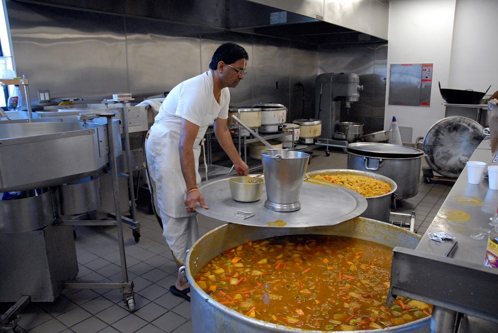 In the public kitchen enormous pots are used by the temple cooks to prepare holiday feasts. Photo: Wendy Goodfriend 