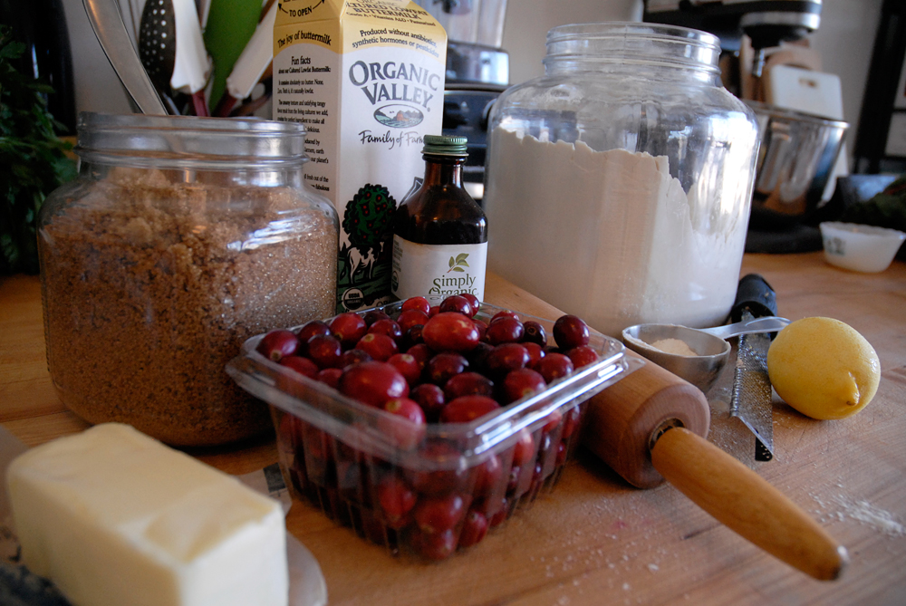 Gathering ingredients for Buttermilk Pie and Cranberry Compote. Photo: Wendy Goodfriend