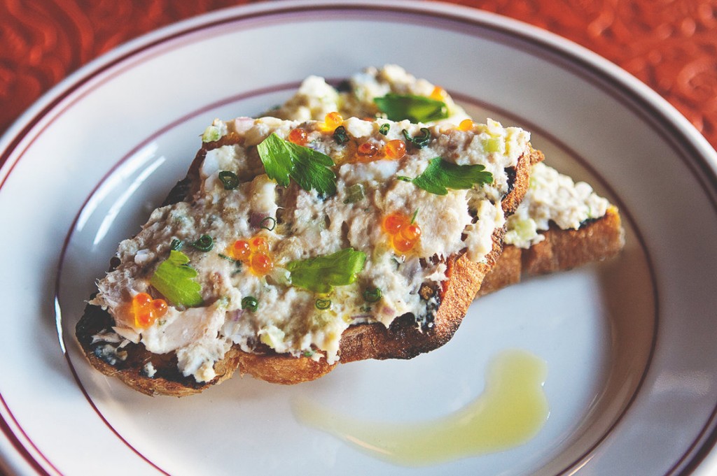 A crostini of smoked trout, hard-boiled egg, aioli and roe at The Red Hen in Washington, D.C. Owner/Chef Michael Friedman says Mediterranean cooking is simply a tweaking of basic cooking ideas. Photo: Courtesy of Brian Oh
