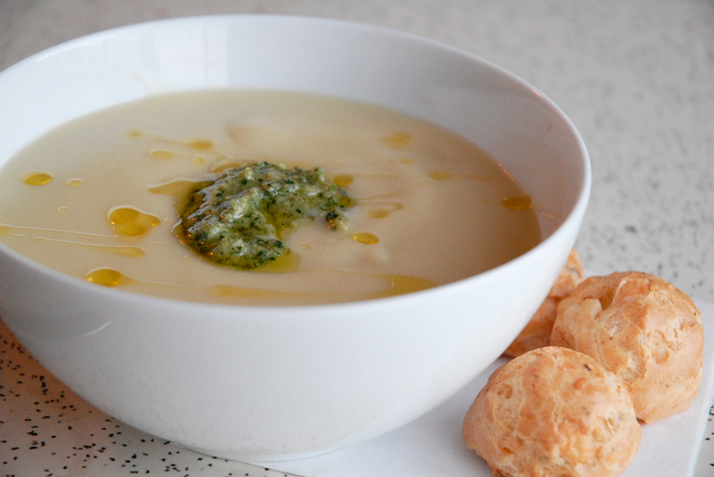 An Elegant Starter: Jerusalem Artichoke (Sunchoke) Soup with Chestnut Pesto