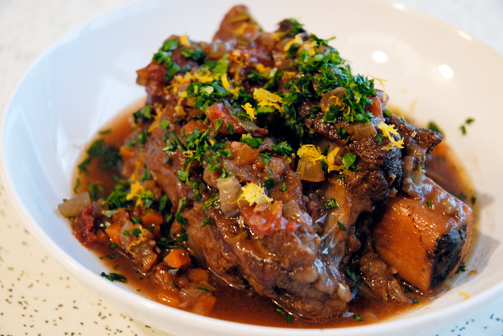 Serve the short ribs topped with some of the braising juices and vegetables and a healthy sprinkle of gremolata. Photo: Wendy Goodfriend
